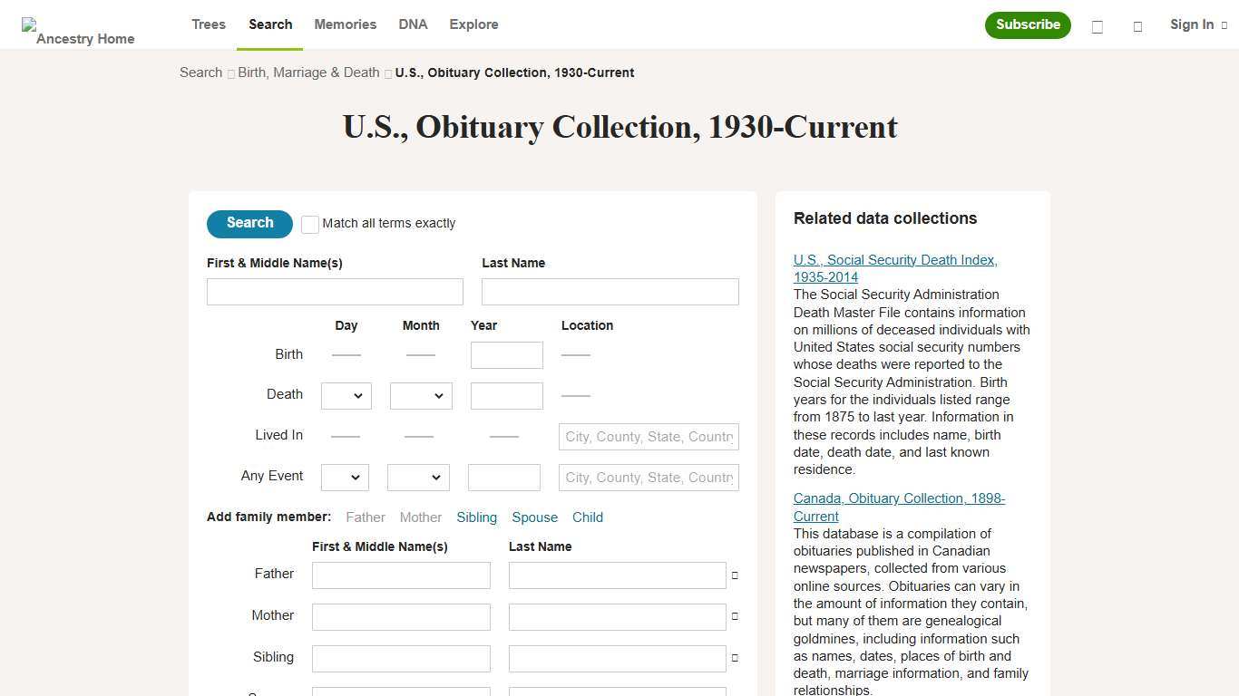 U.S., Obituary Collection, 1930-Current - Ancestry